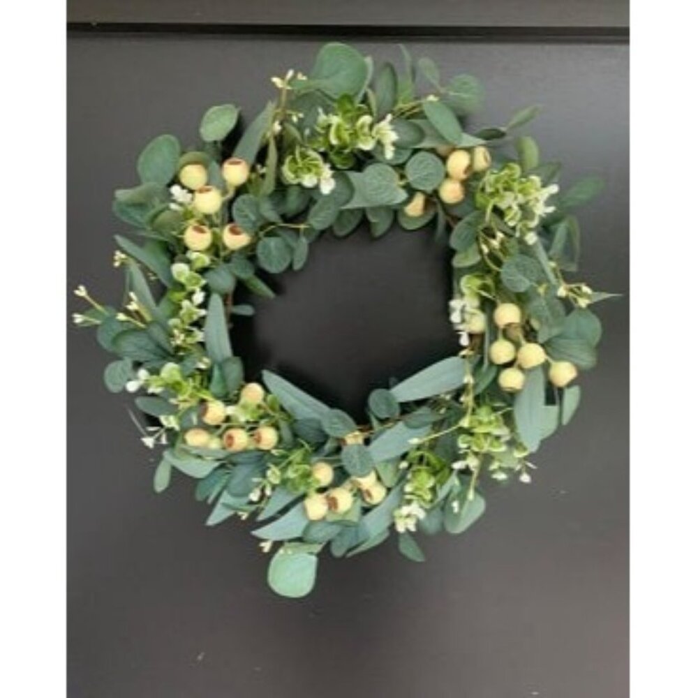New Artificial Spring Wreath 20 Inch Summer Wreaths, Front Door Green Eucalyptus